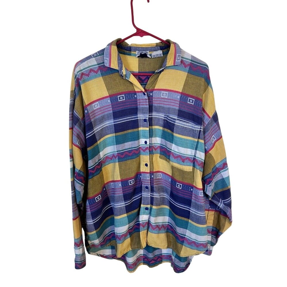 Vintage 1990s Bohemian Striped Angelique Imports Inc Button Down Shirt 2x Top